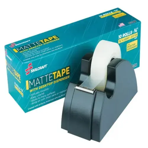 DESKTOP TRANSPARENT MATTE FINISH TAPE PRE-PACKS WITH DESK DISPENSER (10 ROLLS)